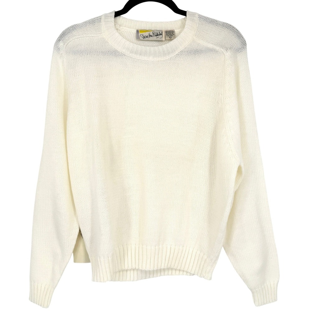 Vintage Diane Von Furstenberg Womens White Knit Crewneck Sweater NWT Size L